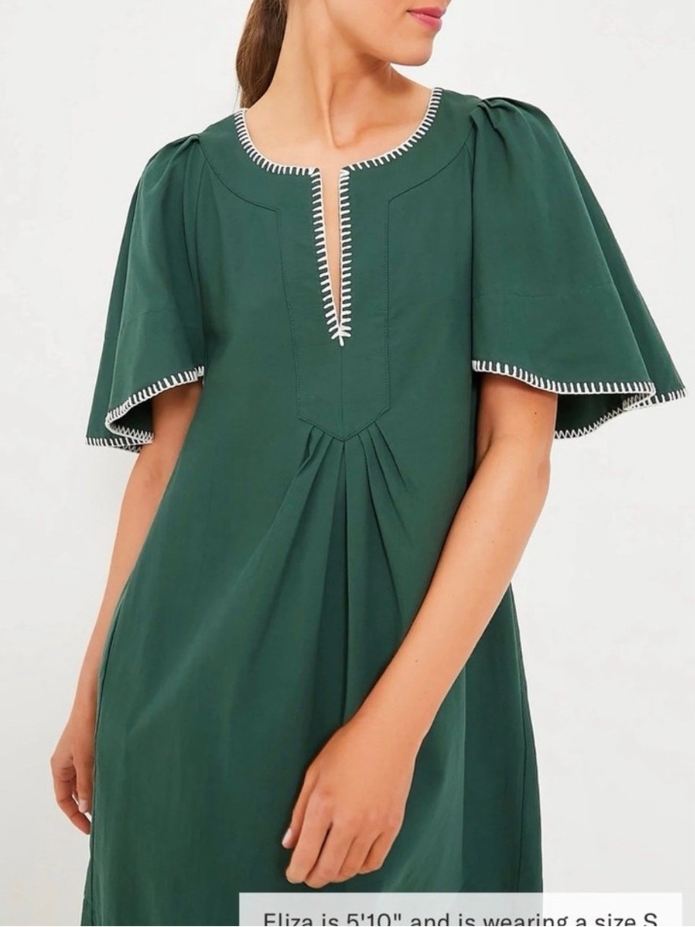 Tuckernuck Pomander Place Finley Flutter Sleeve Dress Green White Trim XXS